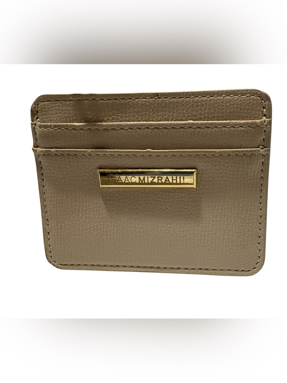 Isaac Mizrahi Taupe Card Wallet with Gold Accent